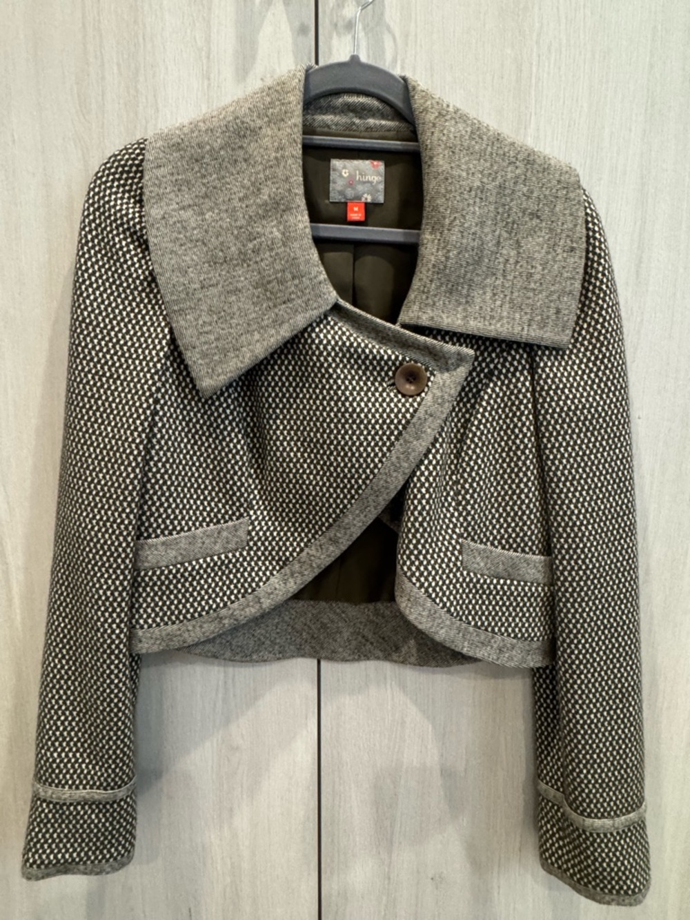 hinge Two-Tone green wool Cropped Tweed Blazer